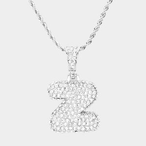 Silver Monogram "Z" Bubble Crystal Initial Pendant Necklace